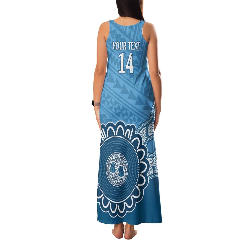 Custom NSW Blues Rugby Family Matching Tank Maxi Dress and Hawaiian Shirt Aussie Aboriginal Mix Polynesian Pattern