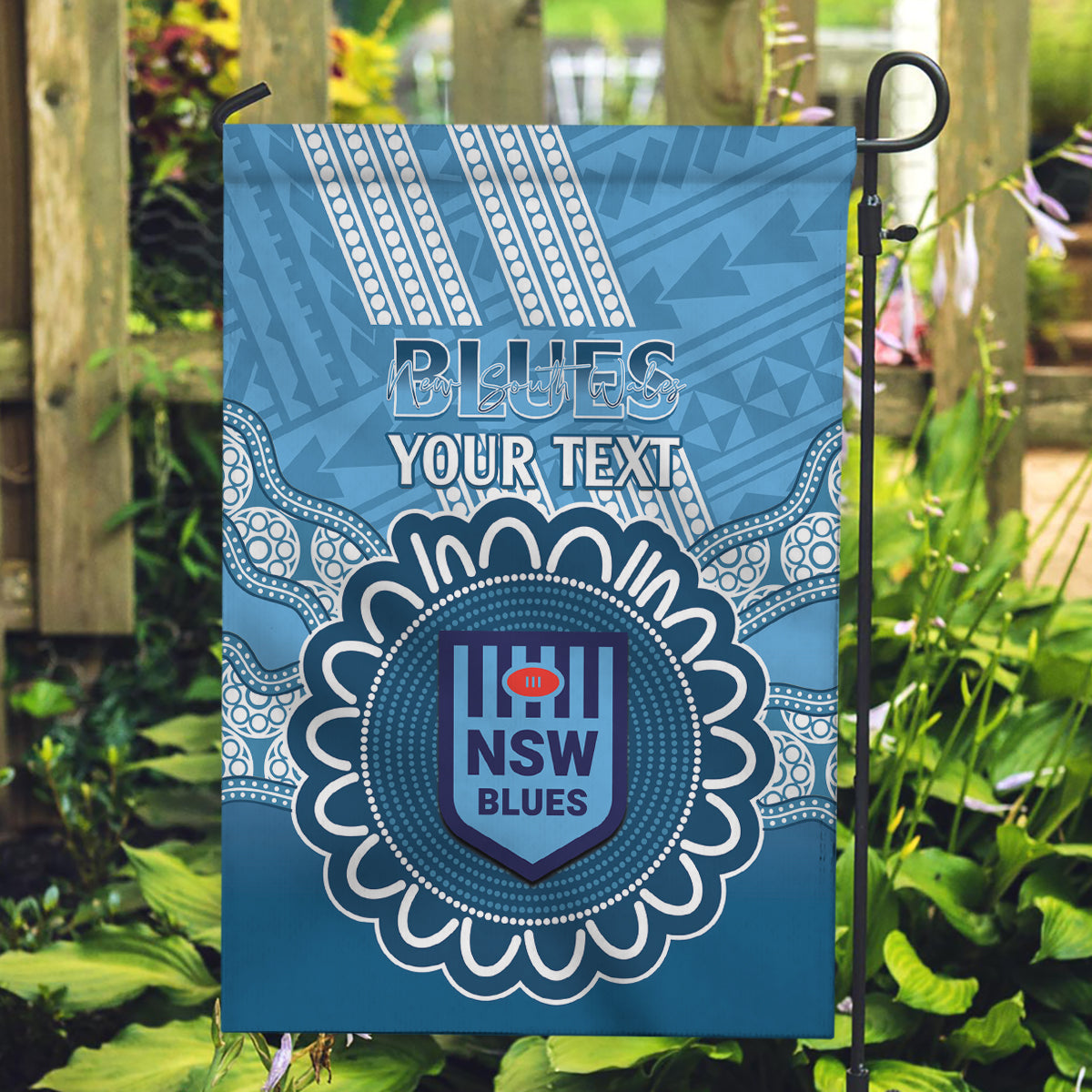 Custom NSW Blues Rugby Garden Flag Aussie Aboriginal Mix Polynesian Pattern