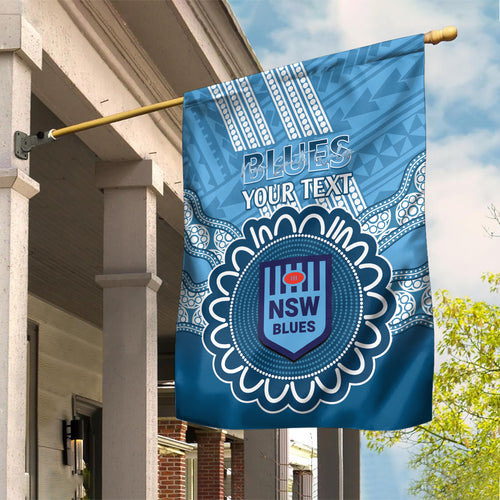 Custom NSW Blues Rugby Garden Flag Aussie Aboriginal Mix Polynesian Pattern