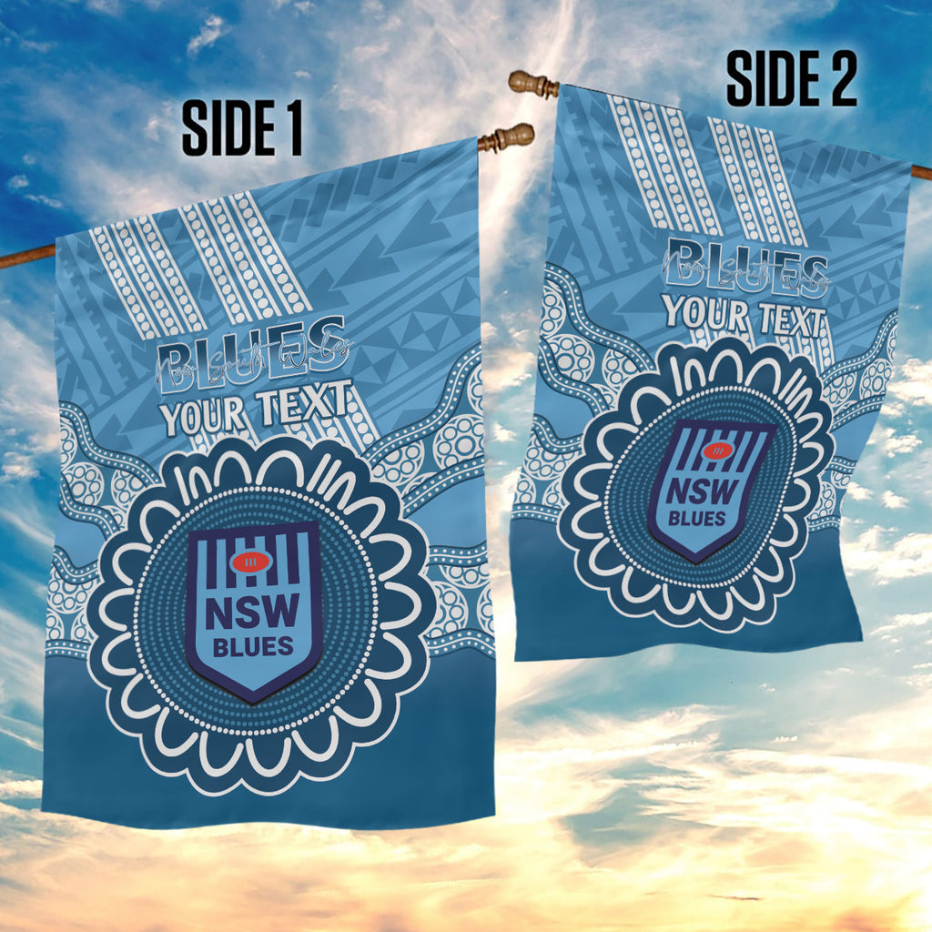 Custom NSW Blues Rugby Garden Flag Aussie Aboriginal Mix Polynesian Pattern