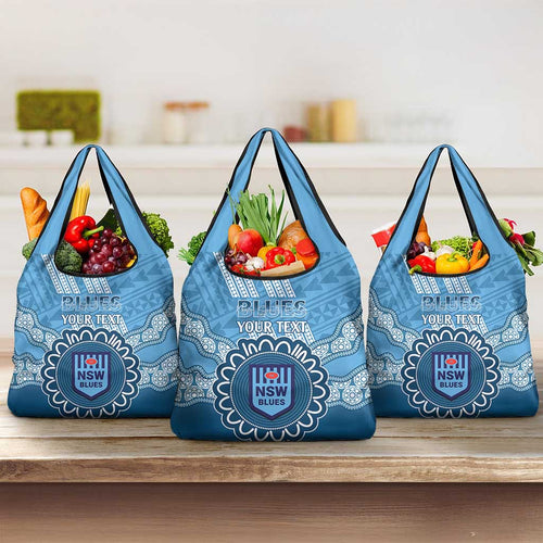 Custom NSW Blues Rugby Grocery Bag Aussie Aboriginal Mix Polynesian Pattern