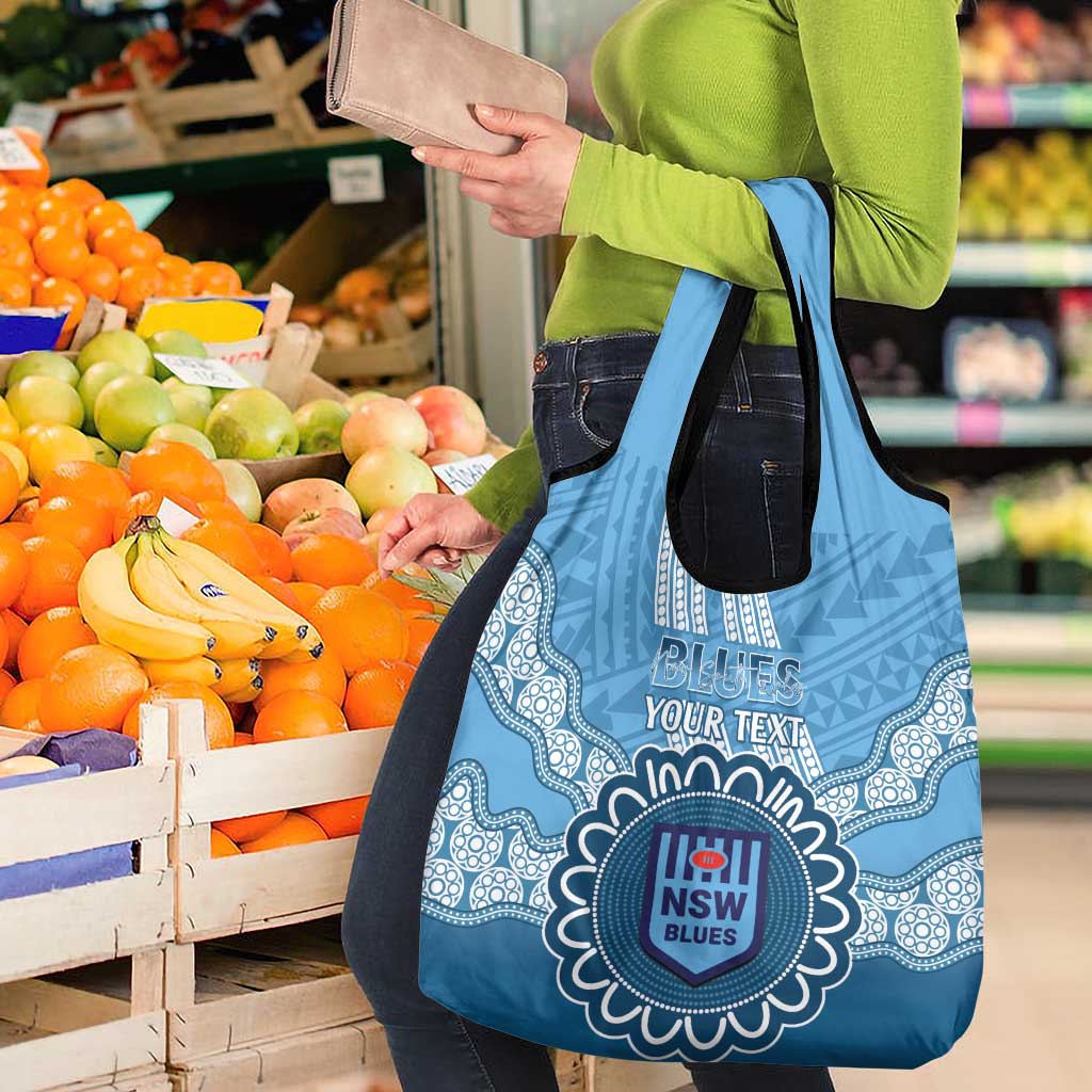 Custom NSW Blues Rugby Grocery Bag Aussie Aboriginal Mix Polynesian Pattern