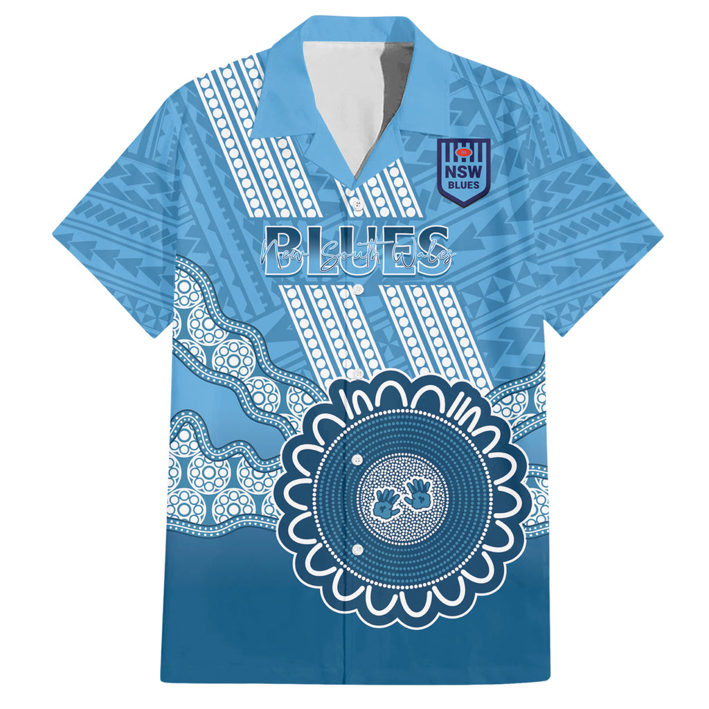 Custom NSW Blues Rugby Hawaiian Shirt Aussie Aboriginal Mix Polynesian Pattern