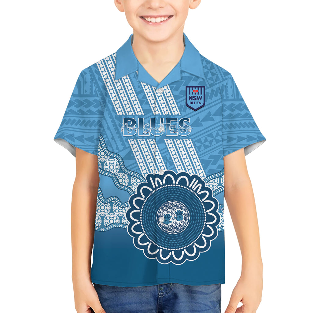 Custom NSW Blues Rugby Hawaiian Shirt Aussie Aboriginal Mix Polynesian Pattern