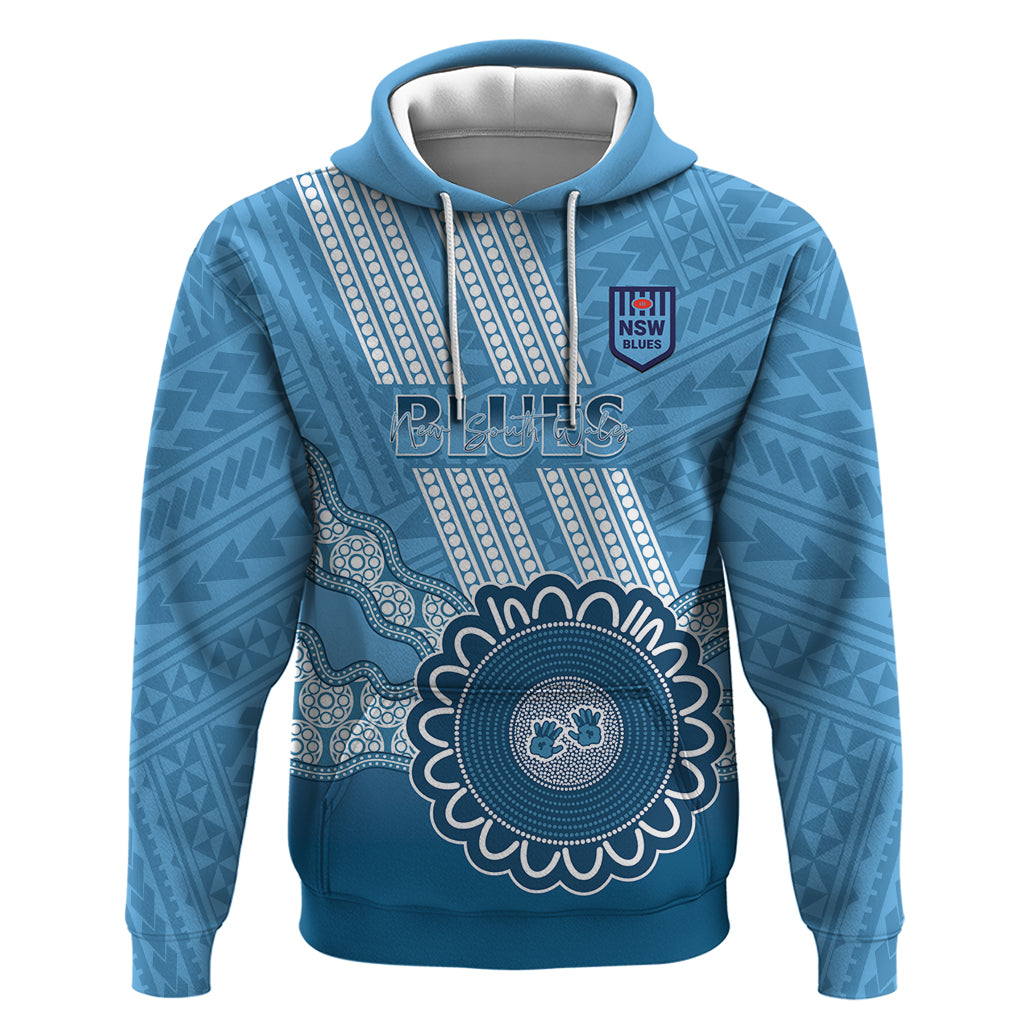 Custom NSW Blues Rugby Hoodie Aussie Aboriginal Mix Polynesian Pattern