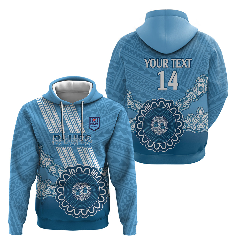 Custom NSW Blues Rugby Hoodie Aussie Aboriginal Mix Polynesian Pattern
