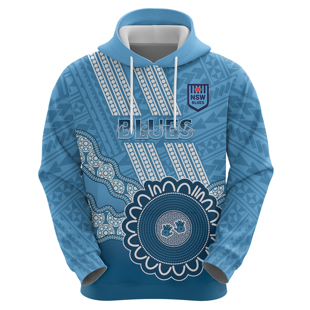 Custom NSW Blues Rugby Hoodie Aussie Aboriginal Mix Polynesian Pattern