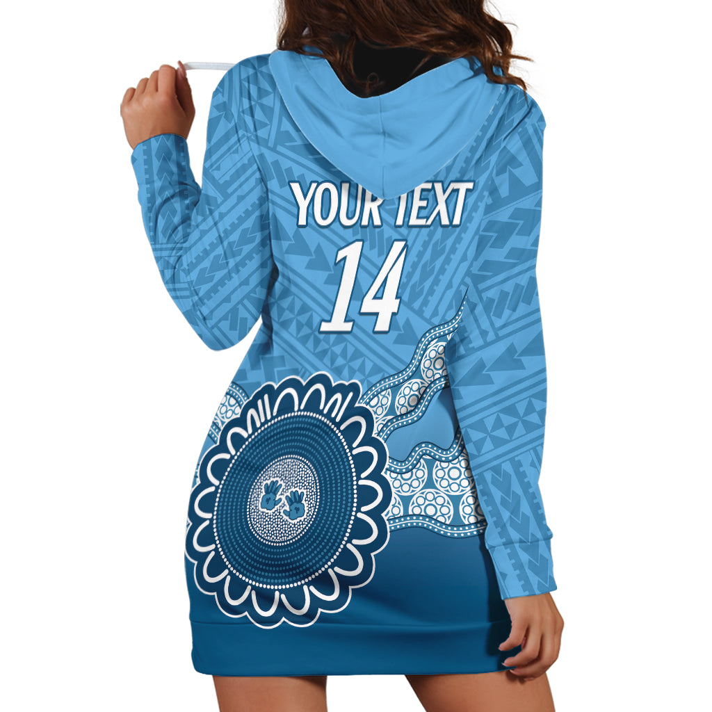 Custom NSW Blues Rugby Hoodie Dress Aussie Aboriginal Mix Polynesian Pattern