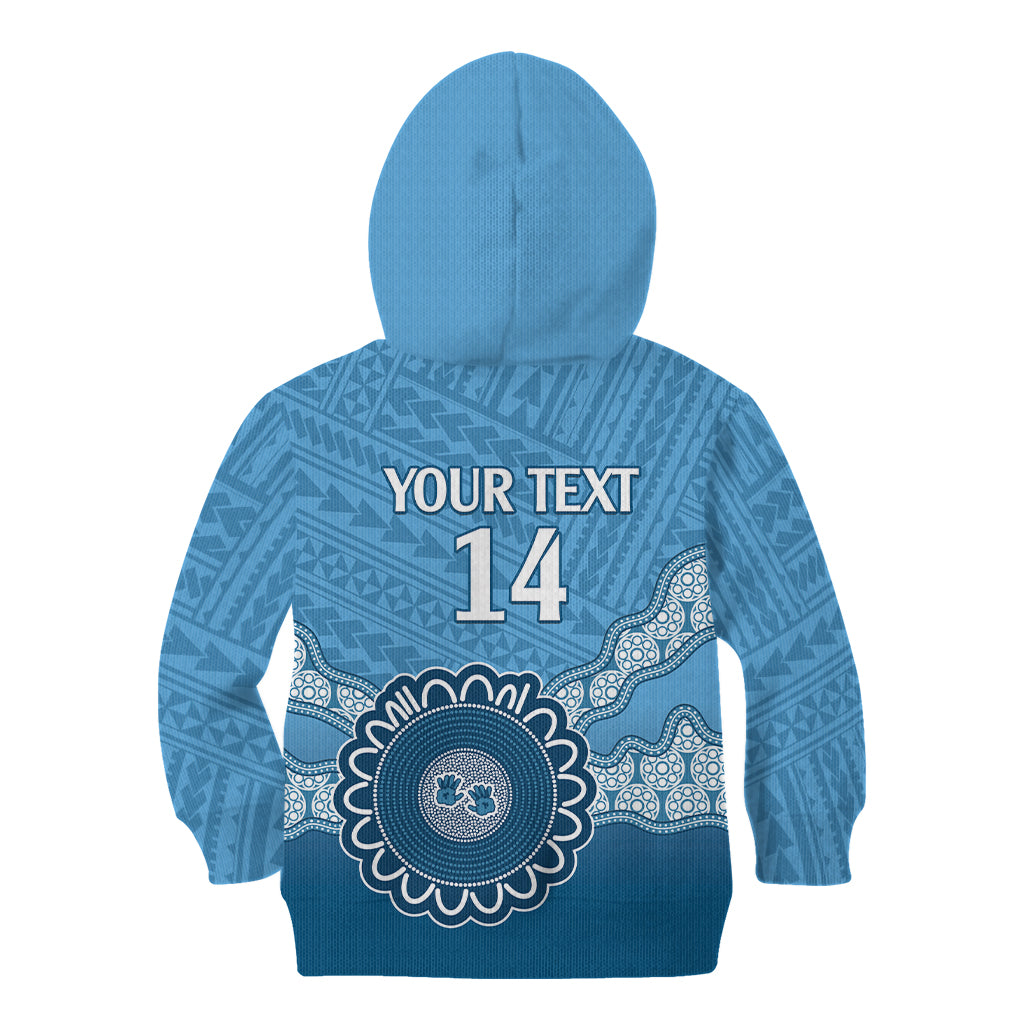 Custom NSW Blues Rugby Kid Hoodie Aussie Aboriginal Mix Polynesian Pattern