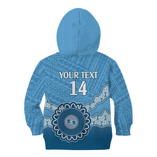 Custom NSW Blues Rugby Kid Hoodie Aussie Aboriginal Mix Polynesian Pattern