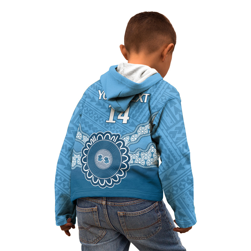 Custom NSW Blues Rugby Kid Hoodie Aussie Aboriginal Mix Polynesian Pattern
