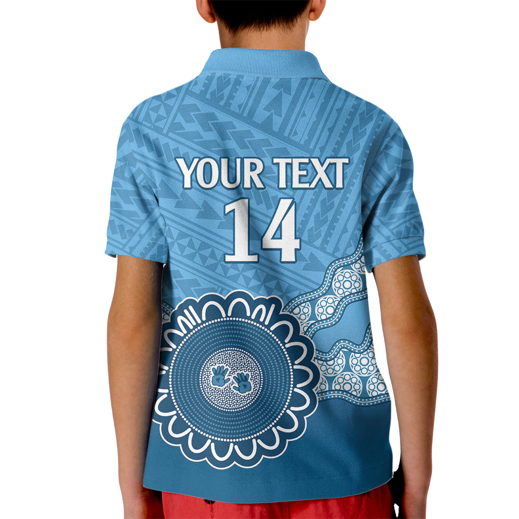 Custom NSW Blues Rugby Kid Polo Shirt Aussie Aboriginal Mix Polynesian Pattern