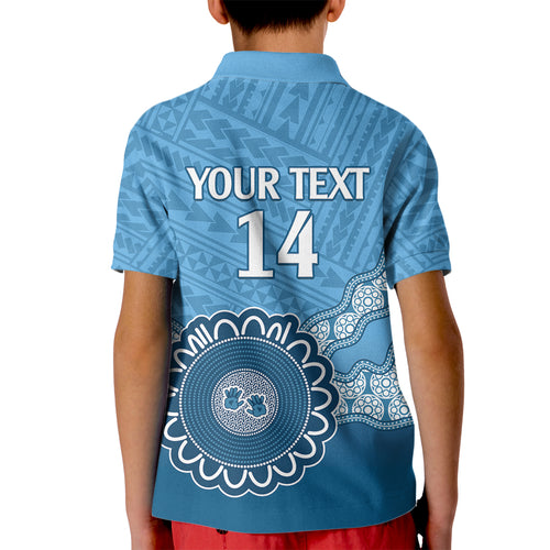Custom NSW Blues Rugby Kid Polo Shirt Aussie Aboriginal Mix Polynesian Pattern