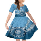 Custom NSW Blues Rugby Kid Short Sleeve Dress Aussie Aboriginal Mix Polynesian Pattern