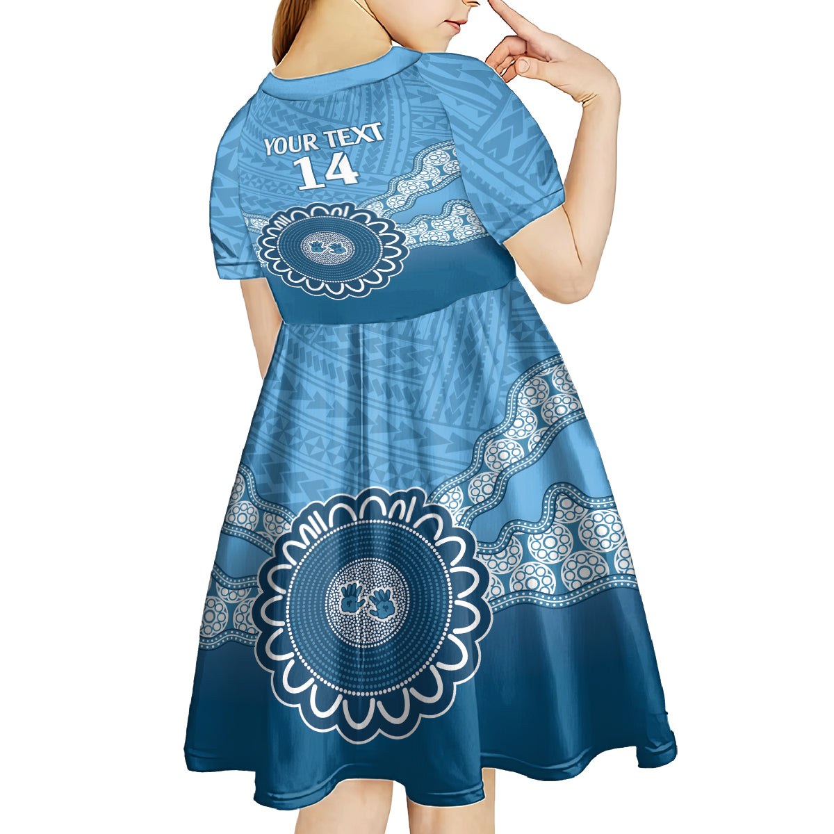 Custom NSW Blues Rugby Kid Short Sleeve Dress Aussie Aboriginal Mix Polynesian Pattern