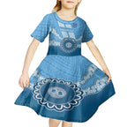 Custom NSW Blues Rugby Kid Short Sleeve Dress Aussie Aboriginal Mix Polynesian Pattern