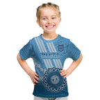 Custom NSW Blues Rugby Kid T Shirt Aussie Aboriginal Mix Polynesian Pattern