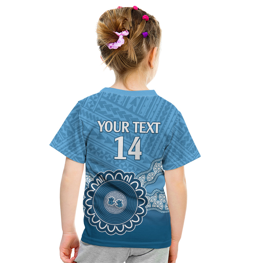 Custom NSW Blues Rugby Kid T Shirt Aussie Aboriginal Mix Polynesian Pattern