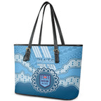 Custom NSW Blues Rugby Leather Tote Bag Aussie Aboriginal Mix Polynesian Pattern