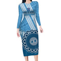 Custom NSW Blues Rugby Long Sleeve Bodycon Dress Aussie Aboriginal Mix Polynesian Pattern