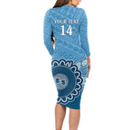 Custom NSW Blues Rugby Long Sleeve Bodycon Dress Aussie Aboriginal Mix Polynesian Pattern