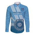 Custom NSW Blues Rugby Long Sleeve Button Shirt Aussie Aboriginal Mix Polynesian Pattern