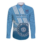 Custom NSW Blues Rugby Long Sleeve Button Shirt Aussie Aboriginal Mix Polynesian Pattern