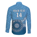 Custom NSW Blues Rugby Long Sleeve Button Shirt Aussie Aboriginal Mix Polynesian Pattern