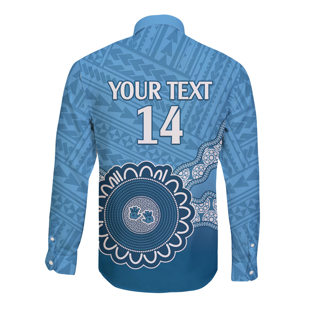Custom NSW Blues Rugby Long Sleeve Button Shirt Aussie Aboriginal Mix Polynesian Pattern