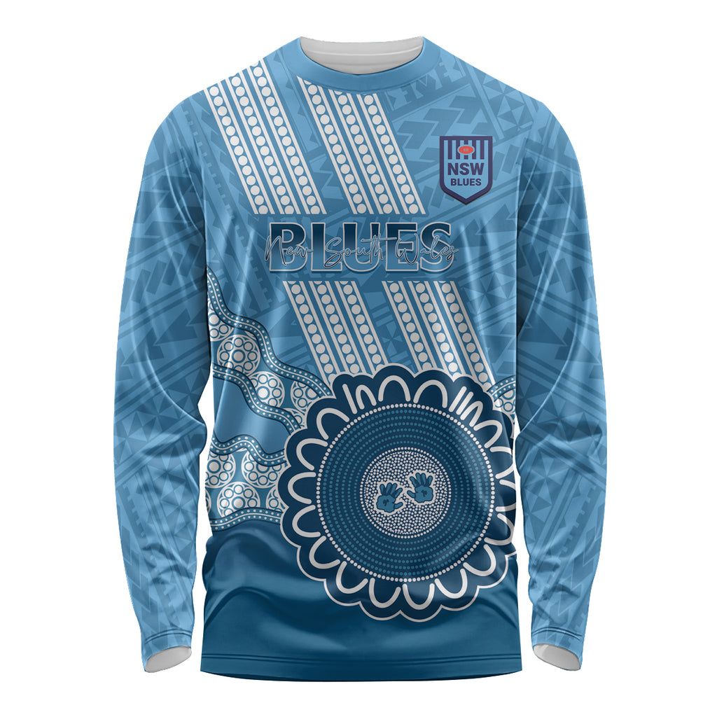 Custom NSW Blues Rugby Long Sleeve Shirt Aussie Aboriginal Mix Polynesian Pattern