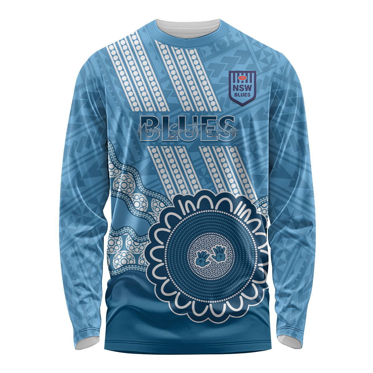 Custom NSW Blues Rugby Long Sleeve Shirt Aussie Aboriginal Mix Polynesian Pattern