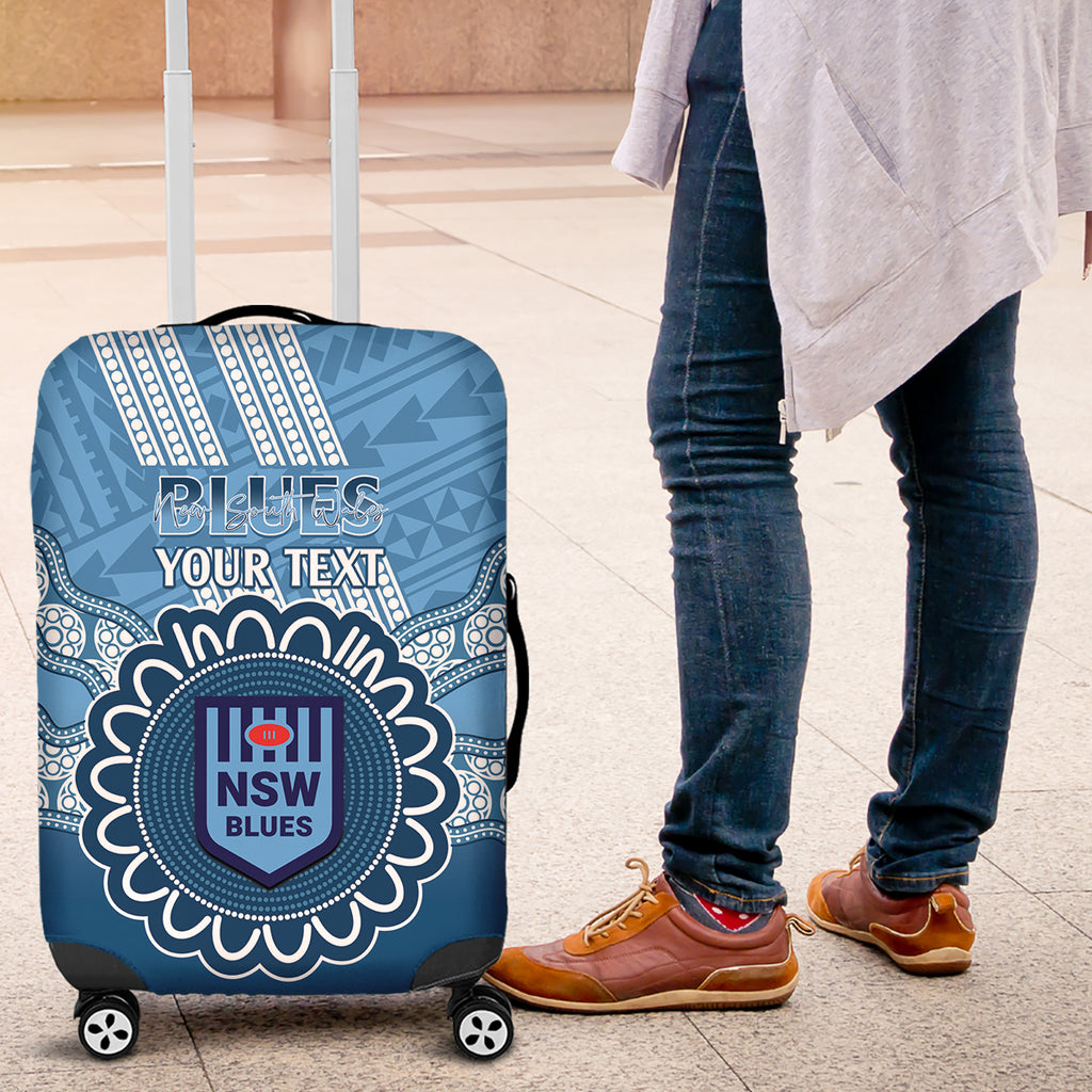 Custom NSW Blues Rugby Luggage Cover Aussie Aboriginal Mix Polynesian Pattern