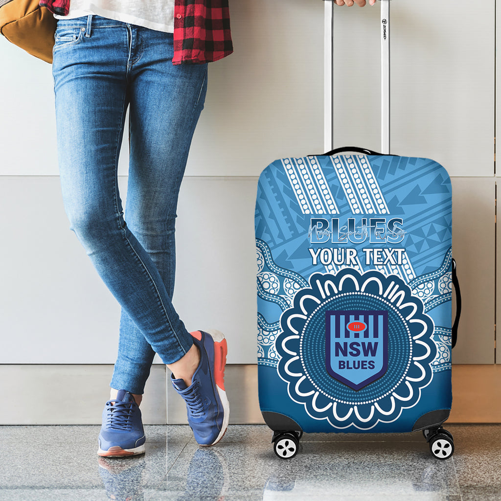 Custom NSW Blues Rugby Luggage Cover Aussie Aboriginal Mix Polynesian Pattern