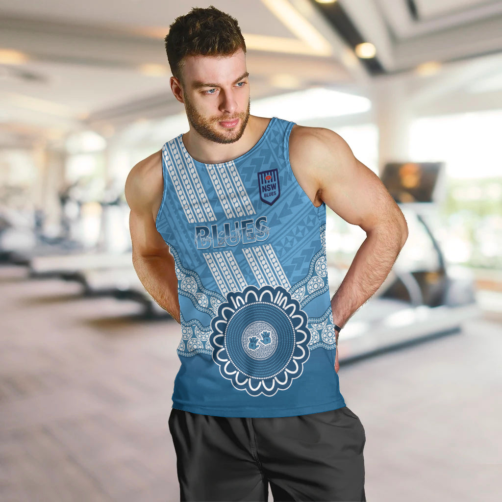 Custom NSW Blues Rugby Men Tank Top Aussie Aboriginal Mix Polynesian Pattern