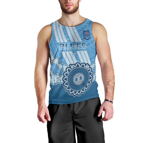 Custom NSW Blues Rugby Men Tank Top Aussie Aboriginal Mix Polynesian Pattern