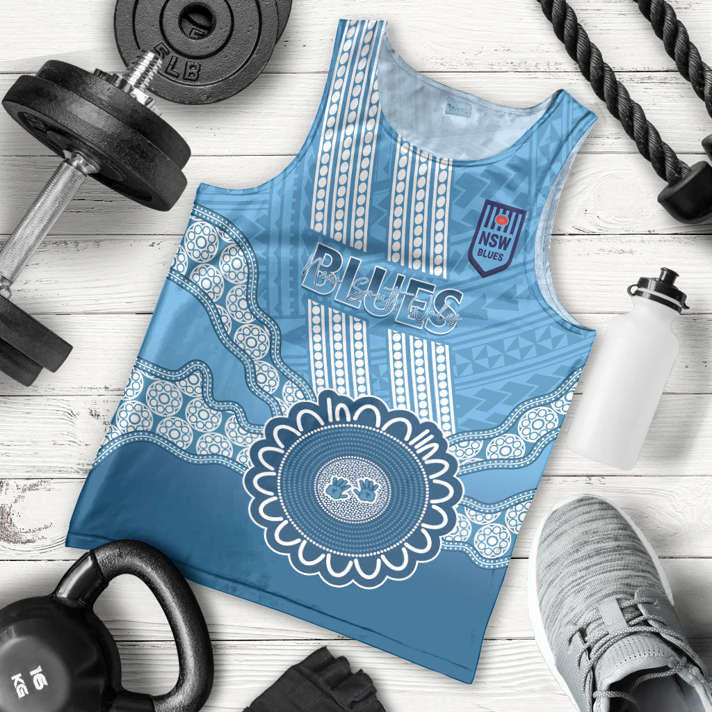Custom NSW Blues Rugby Men Tank Top Aussie Aboriginal Mix Polynesian Pattern