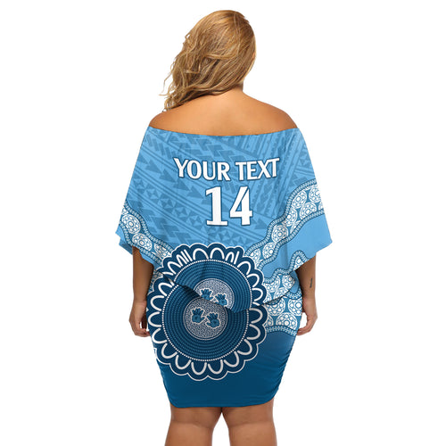 Custom NSW Blues Rugby Off Shoulder Short Dress Aussie Aboriginal Mix Polynesian Pattern