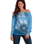 Custom NSW Blues Rugby Off Shoulder Sweater Aussie Aboriginal Mix Polynesian Pattern