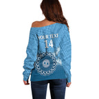 Custom NSW Blues Rugby Off Shoulder Sweater Aussie Aboriginal Mix Polynesian Pattern