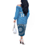Custom NSW Blues Rugby Off The Shoulder Long Sleeve Dress Aussie Aboriginal Mix Polynesian Pattern