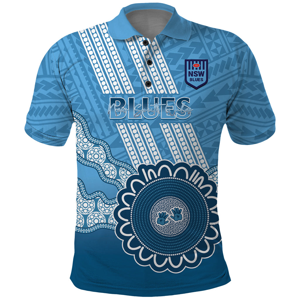 Custom NSW Blues Rugby Polo Shirt Aussie Aboriginal Mix Polynesian Pattern
