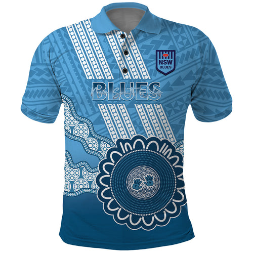 Custom NSW Blues Rugby Polo Shirt Aussie Aboriginal Mix Polynesian Pattern