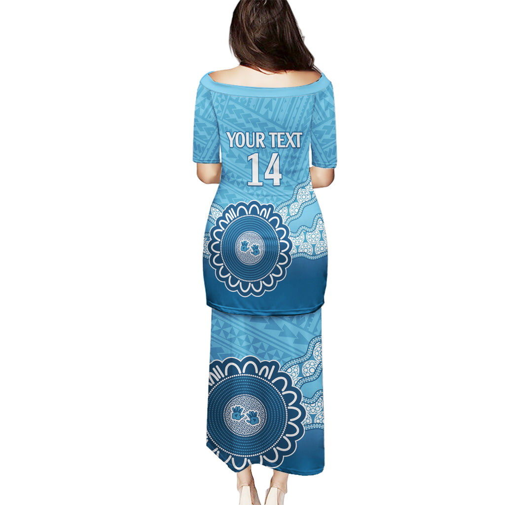 Custom NSW Blues Rugby Puletasi Aussie Aboriginal Mix Polynesian Pattern
