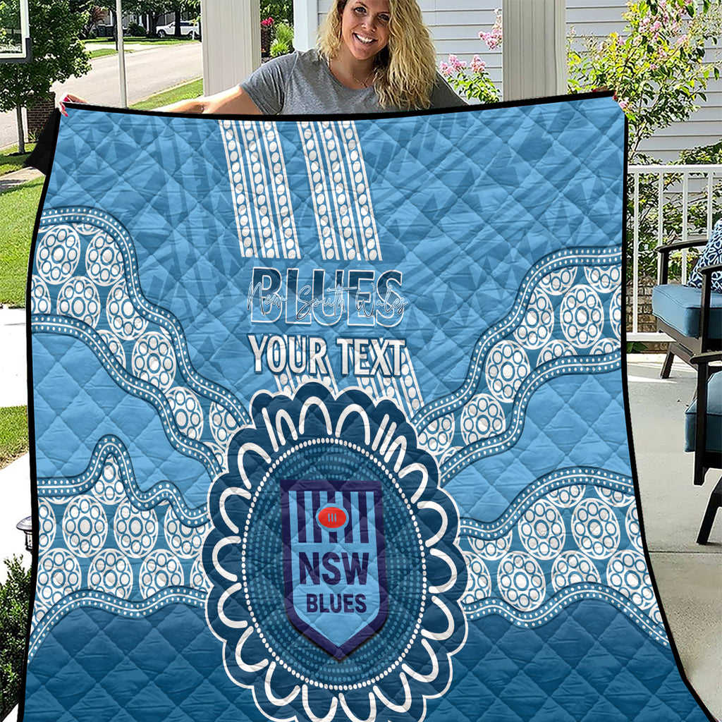 Custom NSW Blues Rugby Quilt Aussie Aboriginal Mix Polynesian Pattern