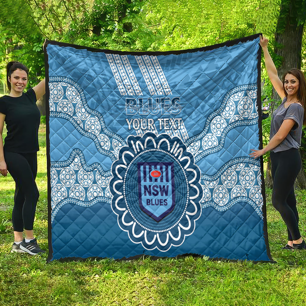 Custom NSW Blues Rugby Quilt Aussie Aboriginal Mix Polynesian Pattern