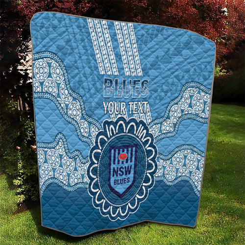 Custom NSW Blues Rugby Quilt Aussie Aboriginal Mix Polynesian Pattern