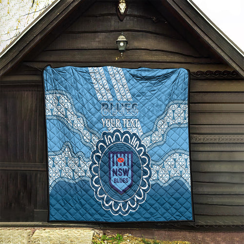 Custom NSW Blues Rugby Quilt Aussie Aboriginal Mix Polynesian Pattern