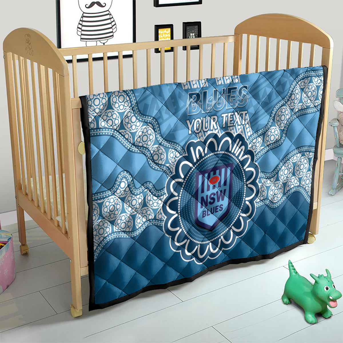 Custom NSW Blues Rugby Quilt Aussie Aboriginal Mix Polynesian Pattern