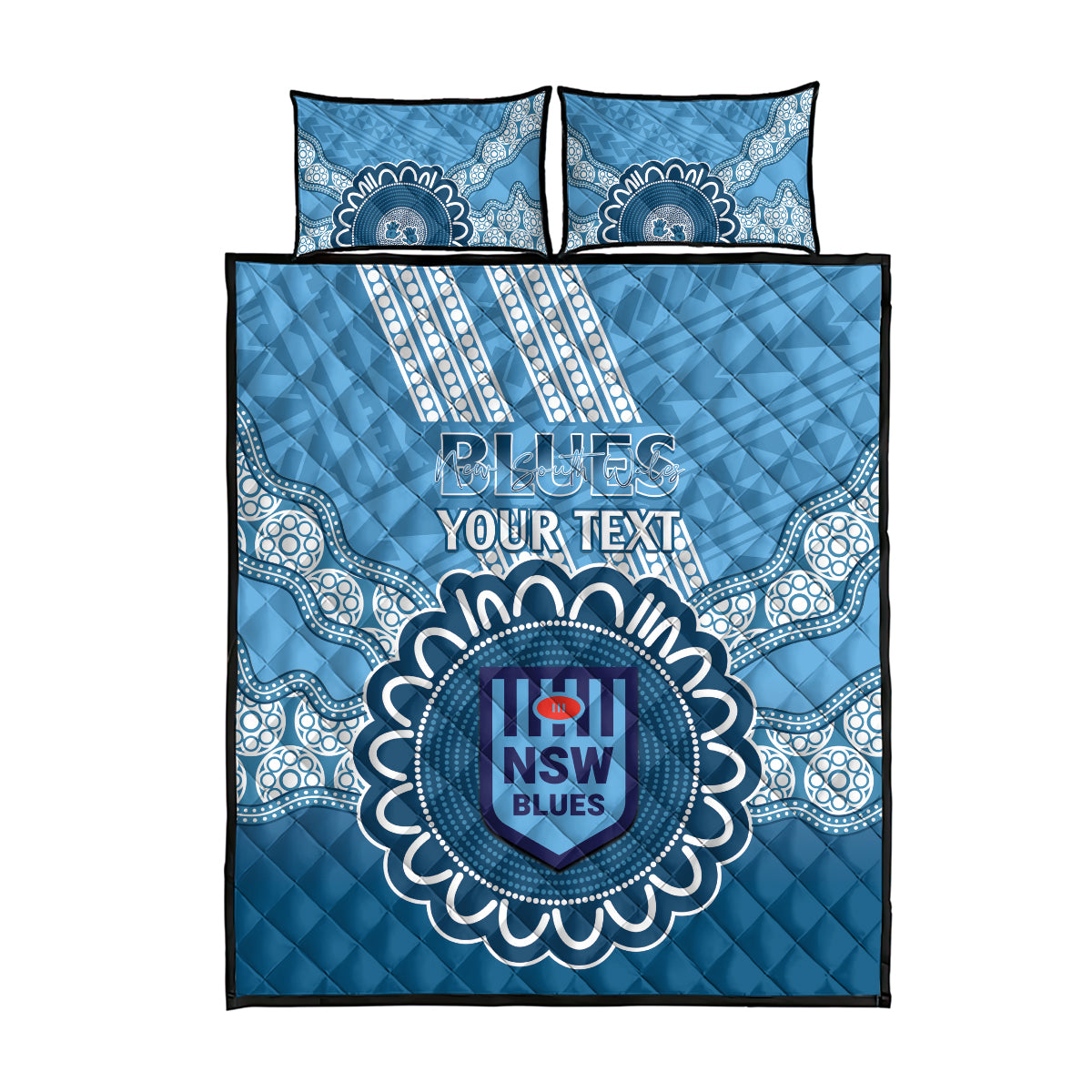 Custom NSW Blues Rugby Quilt Bed Set Aussie Aboriginal Mix Polynesian Pattern