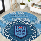 Custom NSW Blues Rugby Round Carpet Aussie Aboriginal Mix Polynesian Pattern
